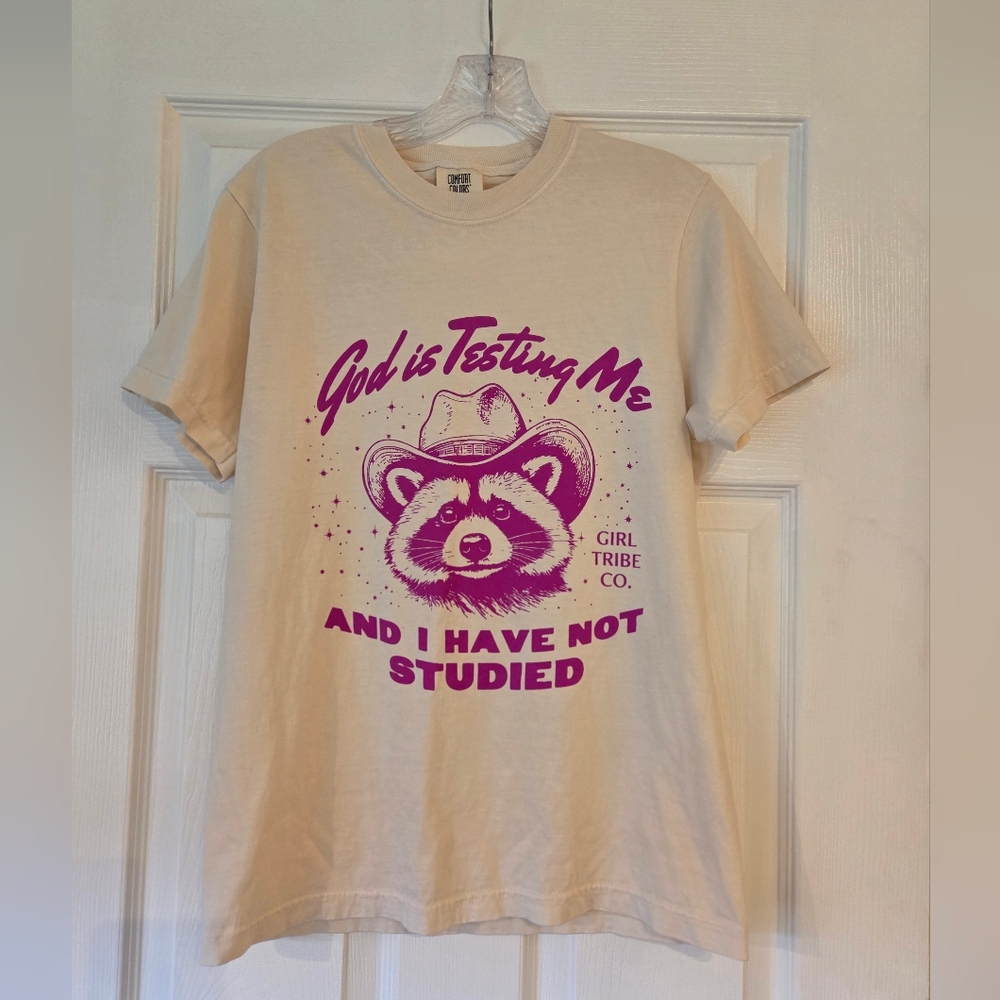 Comfort Colors Cream T-Shirt with Pink Graphic